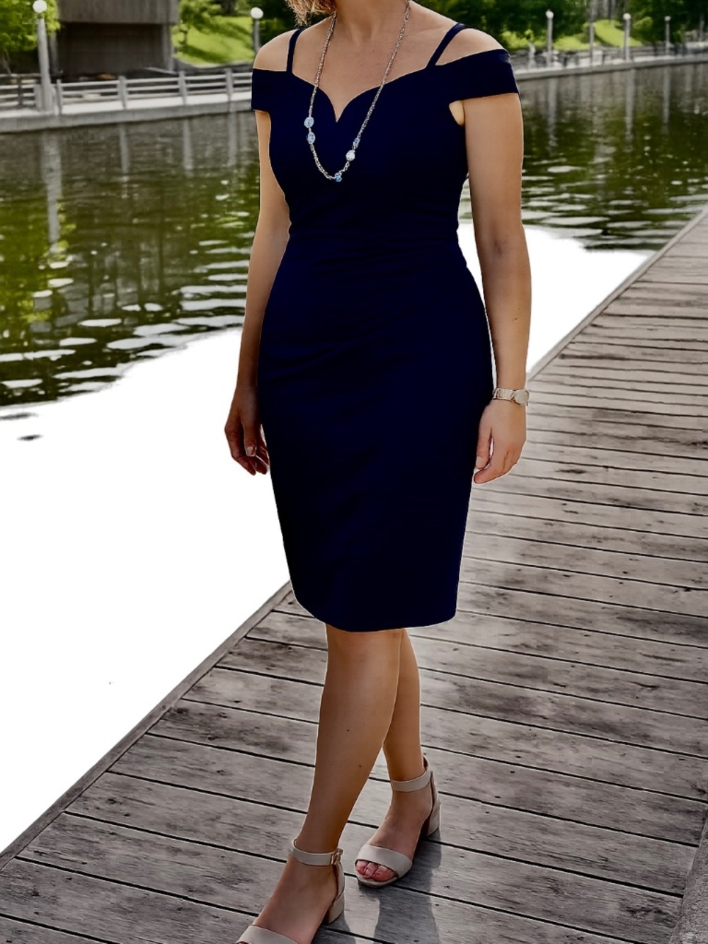le chateau Navy Off-Shoulder Midi Dress